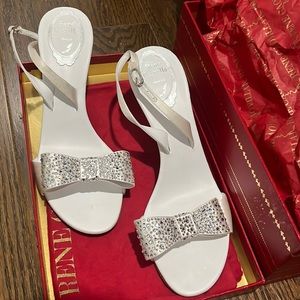 Rene caovilla white satin bow shoes in size 38